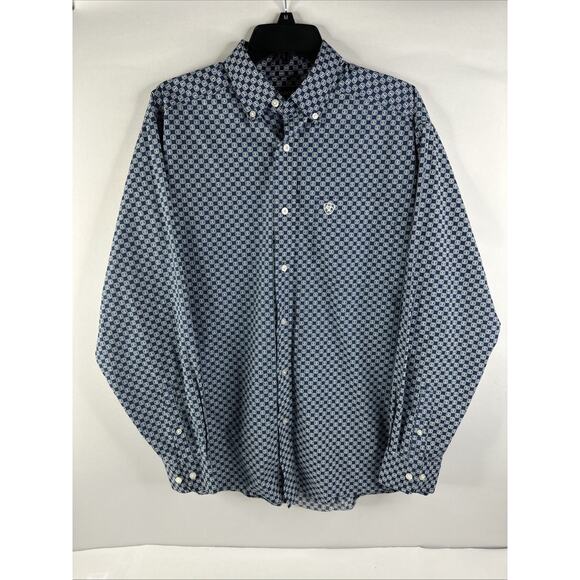 Ariat Blue All over Print Long Sleeve Shirt Mens M Blue Rodeo Country Western ￼ - Picture 1 of 8